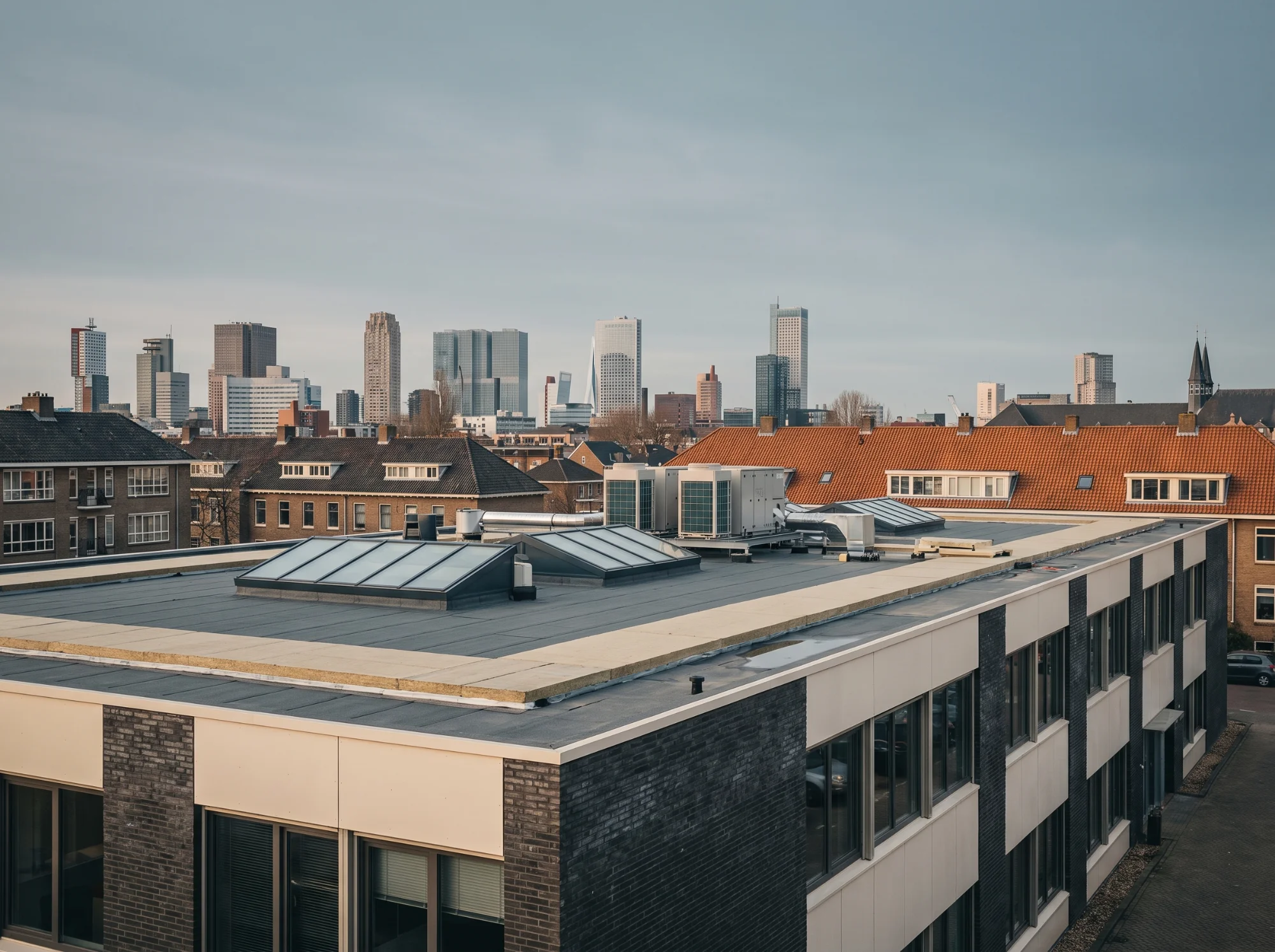 Plat dak en isolatie vernieuwd op kantoorpand in Rotterdam